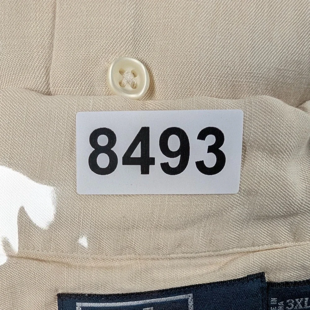Polo Ralph Lauren Shirt Mens 3XLT Beige Solid SS Linen Silk Button Up Camp‎ Vtg